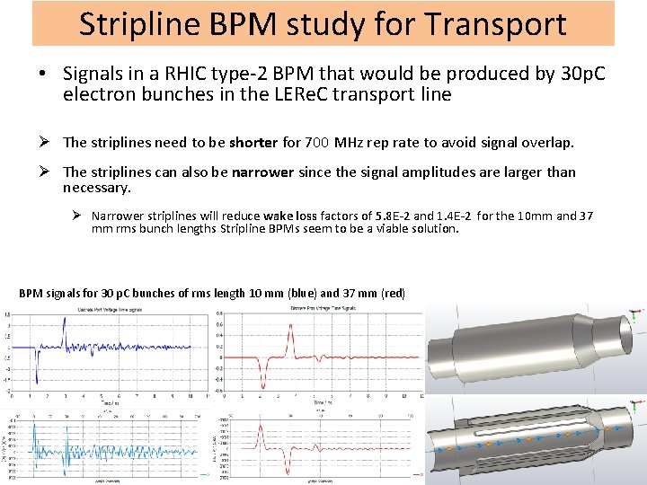 Stripline BPM study for Transport • Signals in a RHIC type-2 BPM that would