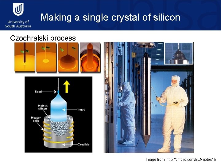 Making a single crystal of silicon Czochralski process Image from: http: //cnfolio. com/ELMnotes 15