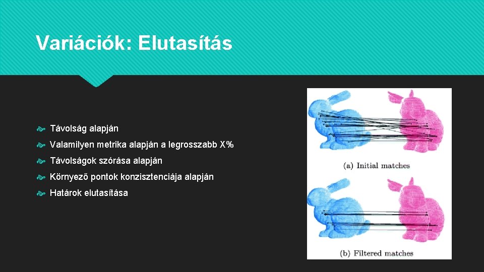 Variációk: Elutasítás Távolság alapján Valamilyen metrika alapján a legrosszabb X% Távolságok szórása alapján Környező