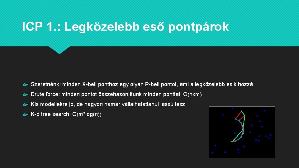 ICP 1. : Legközelebb eső pontpárok Szeretnénk: minden X-beli ponthoz egy olyan P-beli pontot,