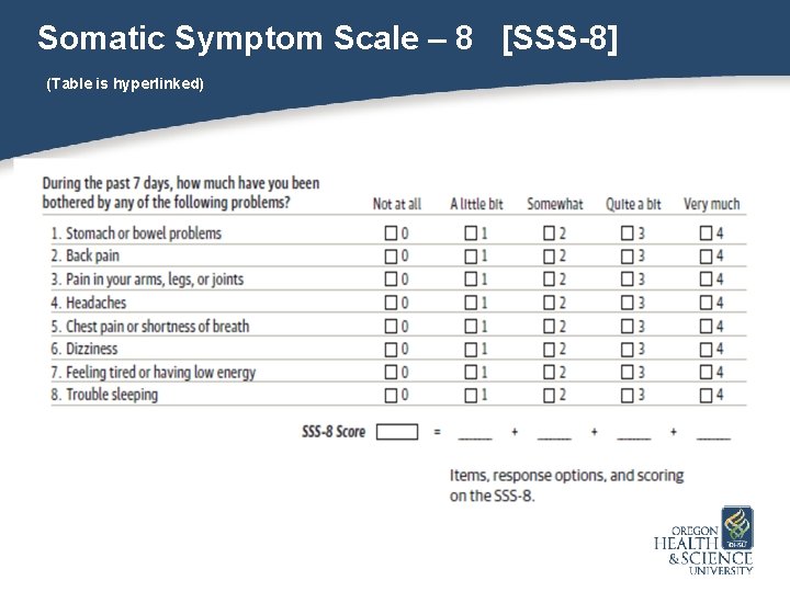 Somatic Symptom Scale – 8 [SSS-8] (Table is hyperlinked) 