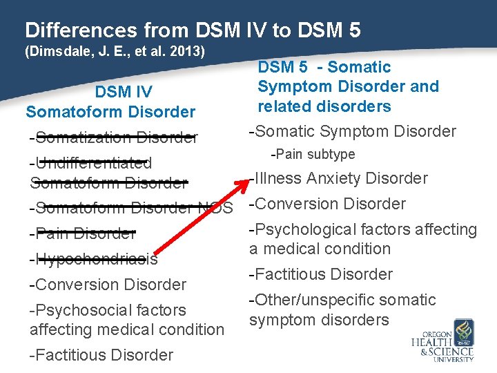 Differences from DSM IV to DSM 5 (Dimsdale, J. E. , et al. 2013)