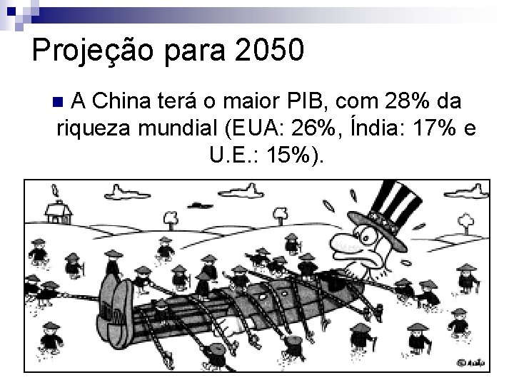 Projeção para 2050 A China terá o maior PIB, com 28% da riqueza mundial