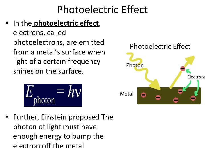 Photoelectric Effect • In the photoelectric effect, electrons, called photoelectrons, are emitted from a
