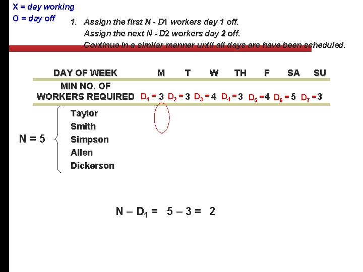 X = day working O = day off 1. Assign the first N -