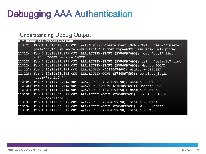 Understanding Debug Output © 2013 Cisco and/or its affiliates. All rights reserved. Cisco Public