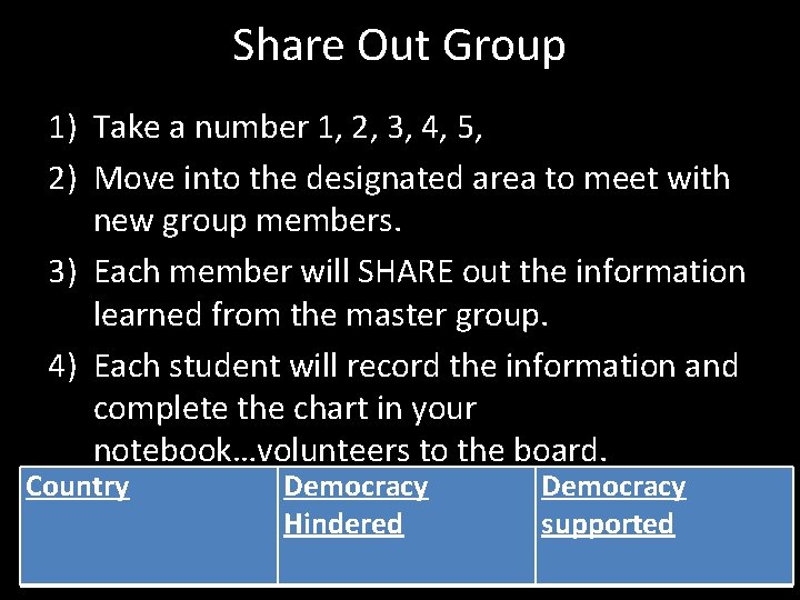 Share Out Group 1) Take a number 1, 2, 3, 4, 5, 2) Move