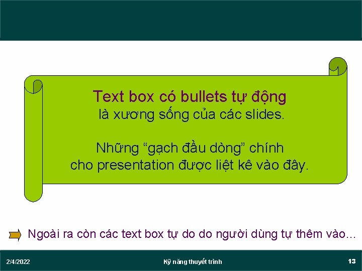 Text box có bullets tự động là xương sống của các slides. Những “gạch