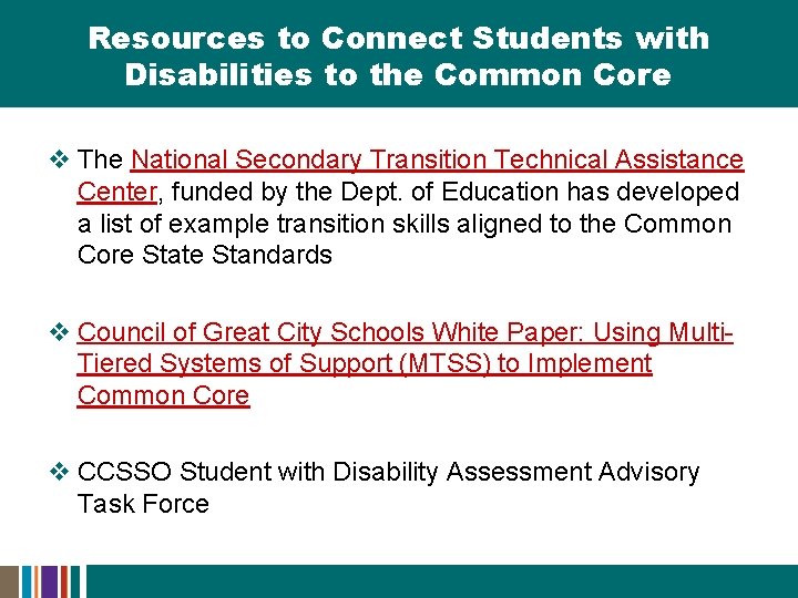 Resources to Connect Students with Disabilities to the Common Core v The National Secondary