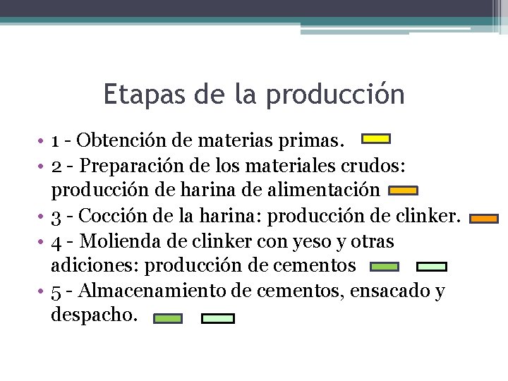 Etapas de la producción • 1 - Obtención de materias primas. • 2 -