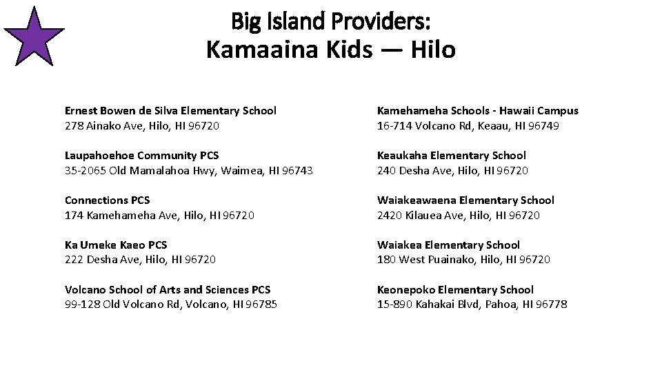Big Island Providers: Kamaaina Kids — Hilo Ernest Bowen de Silva Elementary School 278