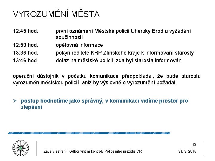 VYROZUMĚNÍ MĚSTA 12: 45 hod. 12: 59 hod. 13: 36 hod. 13: 46 hod.