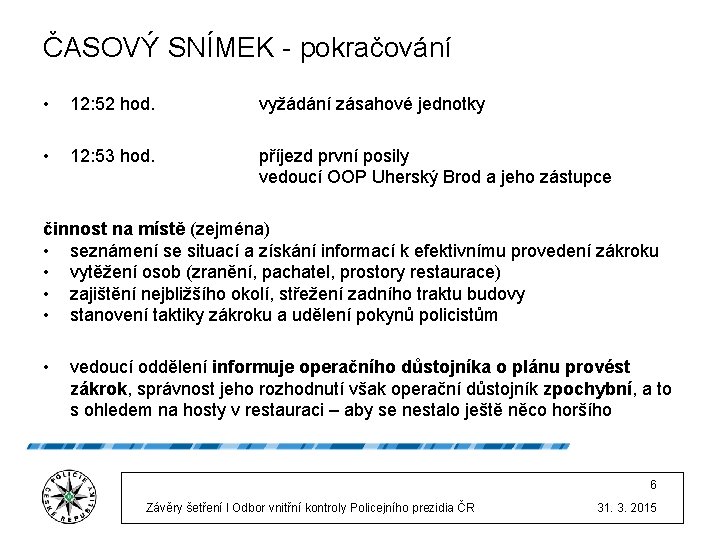 ČASOVÝ SNÍMEK - pokračování • 12: 52 hod. vyžádání zásahové jednotky • 12: 53