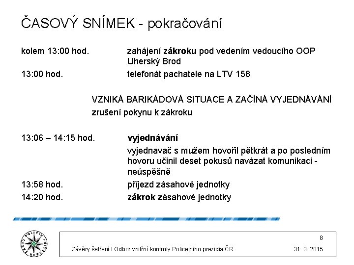 ČASOVÝ SNÍMEK - pokračování kolem 13: 00 hod. zahájení zákroku pod vedením vedoucího OOP