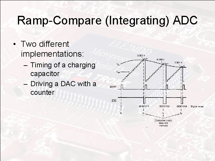 Ramp-Compare (Integrating) ADC • Two different implementations: – Timing of a charging capacitor –