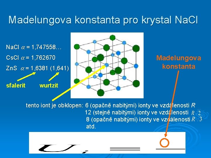 Madelungova konstanta pro krystal Na. Cl = 1, 747558… Cs. Cl = 1, 762670