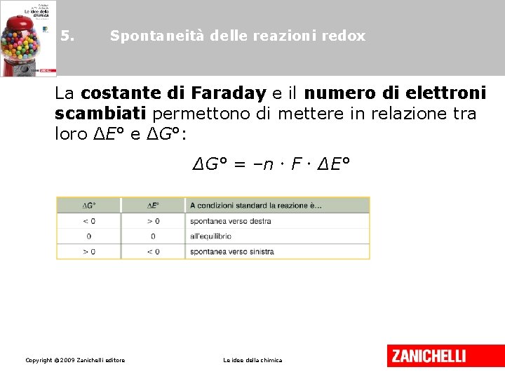 5. Spontaneità delle reazioni redox La costante di Faraday e il numero di elettroni