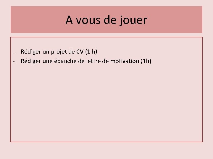 A vous de jouer - Rédiger un projet de CV (1 h) - Rédiger