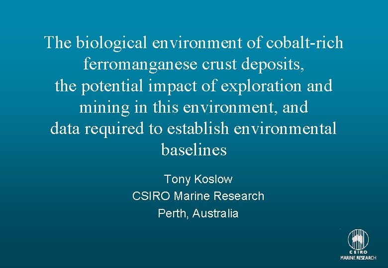 The biological environment of cobalt-rich ferromanganese crust deposits, the potential impact of exploration and