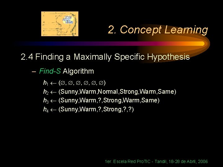 2. Concept Learning 2. 4 Finding a Maximally Specific Hypothesis – Find-S Algorithm h