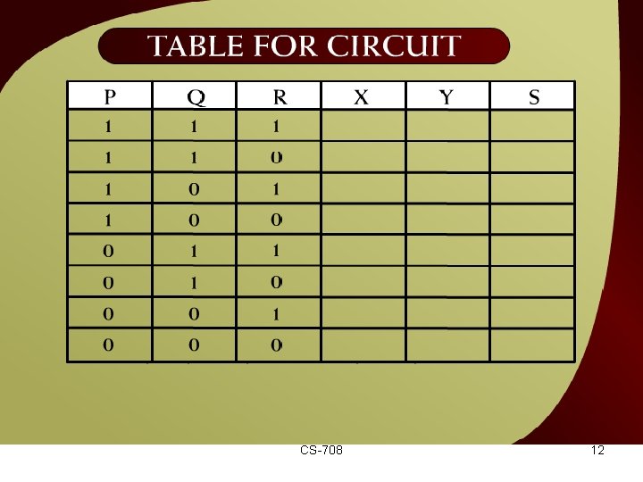 Table for Circuit – (6 – 16 c) CS-708 12 