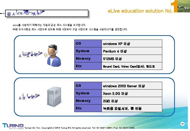 e. Live education solution No. ⑥ 시스템 요구사항 e. Live를 사용하기 위해서는 다음과 같은