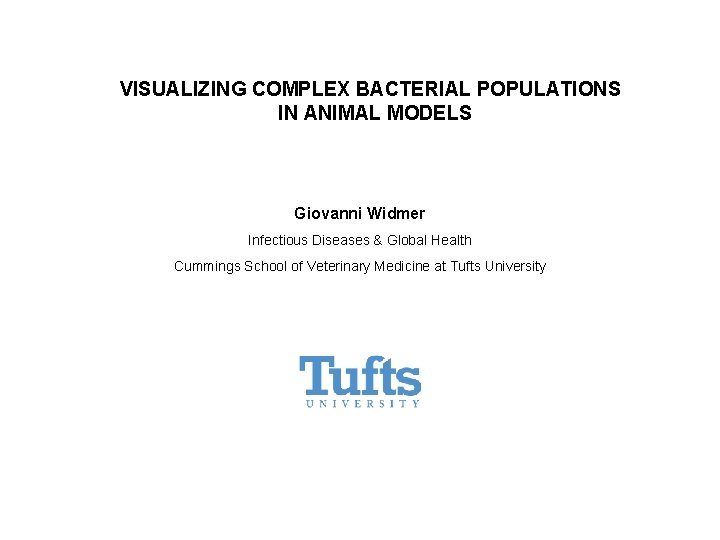 VISUALIZING COMPLEX BACTERIAL POPULATIONS IN ANIMAL MODELS Giovanni Widmer Infectious Diseases & Global Health