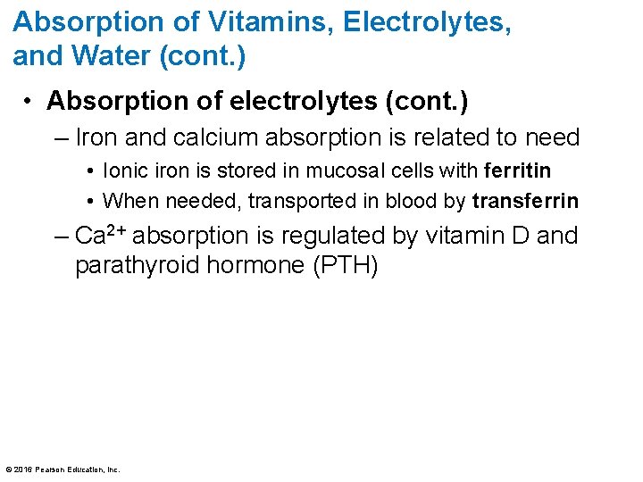 Absorption of Vitamins, Electrolytes, and Water (cont. ) • Absorption of electrolytes (cont. )