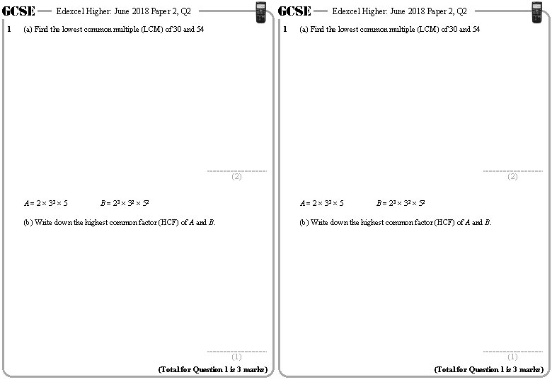 GCSE 1 GCSE Edexcel Higher: June 2018 Paper 2, Q 2 (a) Find the