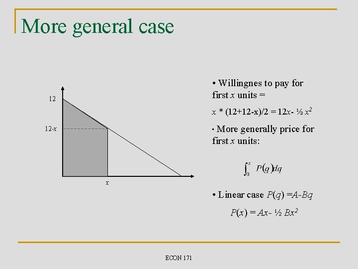 More general case • Willingnes to pay for first x units = 12 x