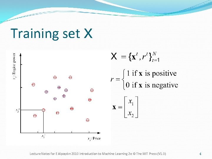 Training set X Lecture Notes for E Alpaydın 2010 Introduction to Machine Learning 2