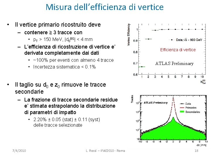 Misura dell’efficienza di vertice • Il vertice primario ricostruito deve – contenere ≥ 3