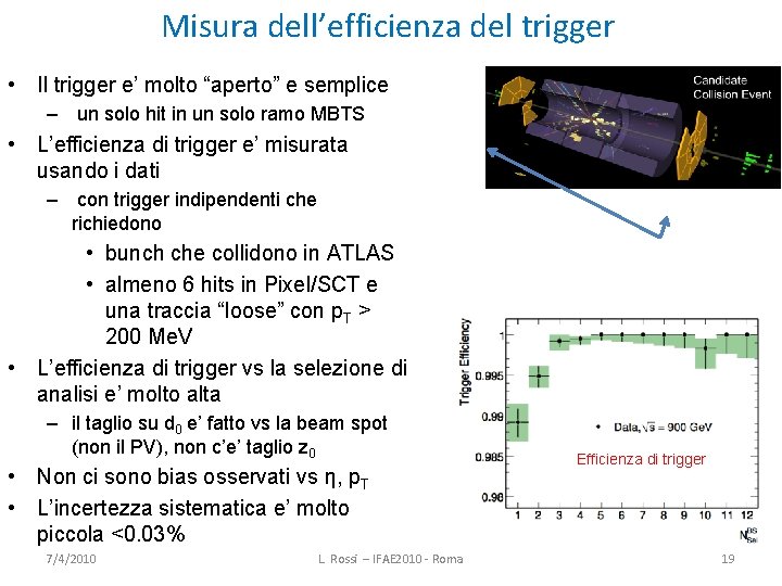 Misura dell’efficienza del trigger • Il trigger e’ molto “aperto” e semplice – un