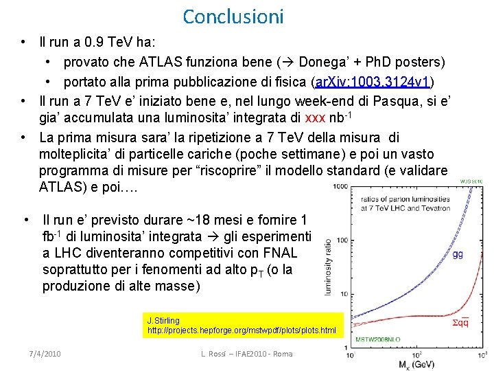 Conclusioni • Il run a 0. 9 Te. V ha: • provato che ATLAS