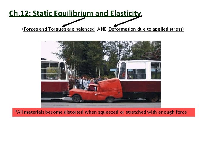 Ch. 12: Static Equilibrium and Elasticity (Forces and Torques are balanced AND Deformation due