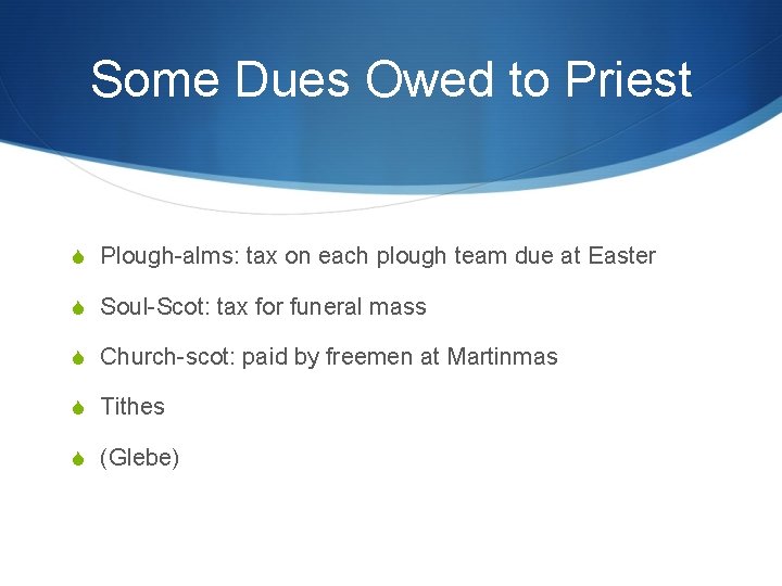 Some Dues Owed to Priest S Plough-alms: tax on each plough team due at