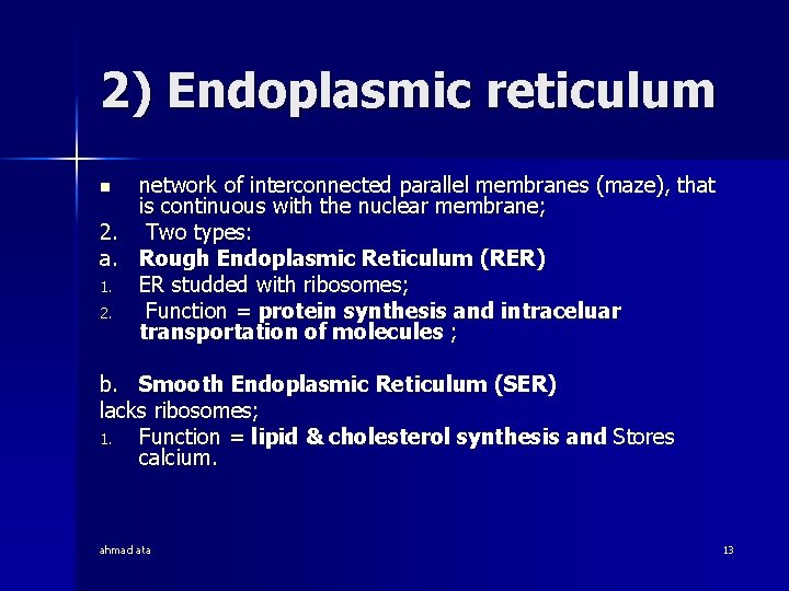 2) Endoplasmic reticulum network of interconnected parallel membranes (maze), that is continuous with the