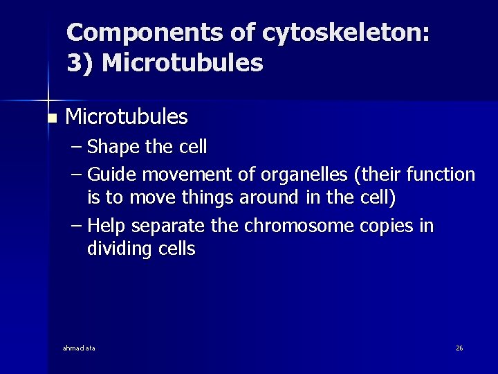 Components of cytoskeleton: 3) Microtubules n Microtubules – Shape the cell – Guide movement