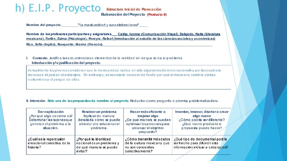 h) E. I. P. Proyecto 