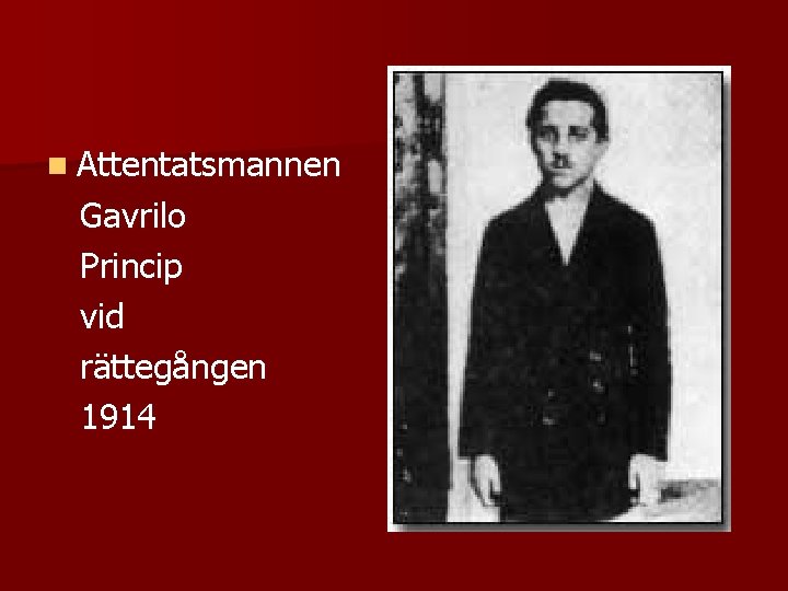 n Attentatsmannen Gavrilo Princip vid rättegången 1914 