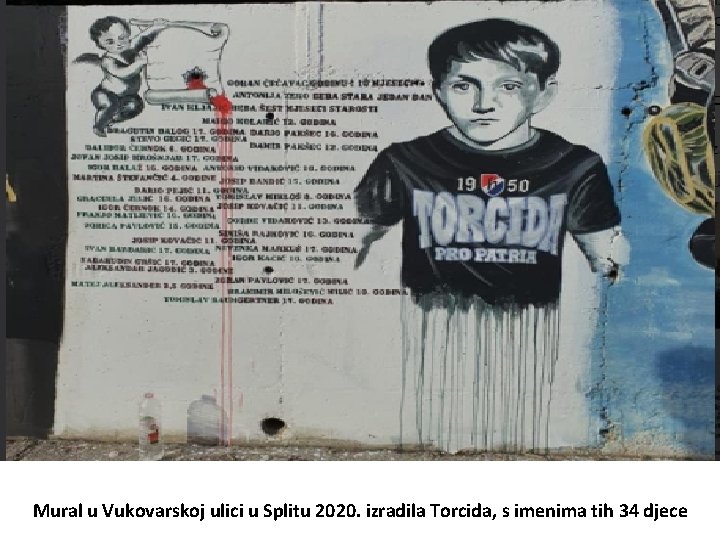 Mural u Vukovarskoj ulici u Splitu 2020. izradila Torcida, s imenima tih 34 djece