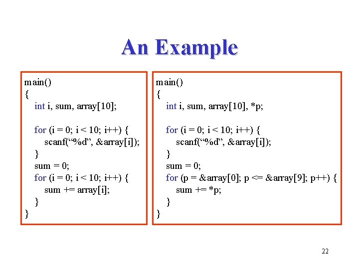 An Example main() { int i, sum, array[10]; main() { int i, sum, array[10],