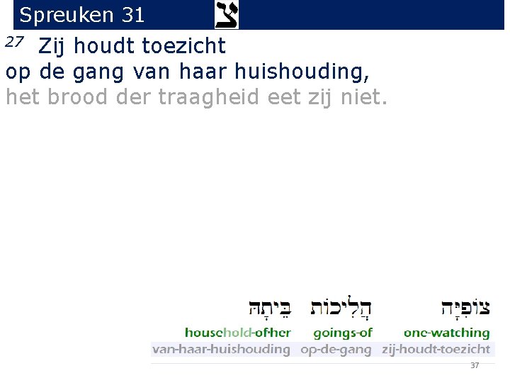 Spreuken 31 Zij houdt toezicht op de gang van haar huishouding, het brood der