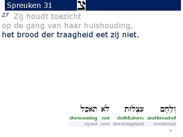 Spreuken 31 Zij houdt toezicht op de gang van haar huishouding, het brood der