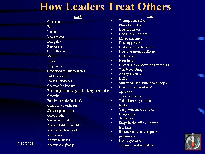 How Leaders Treat Others Good 9/12/2021 • • • • • • • Consistent