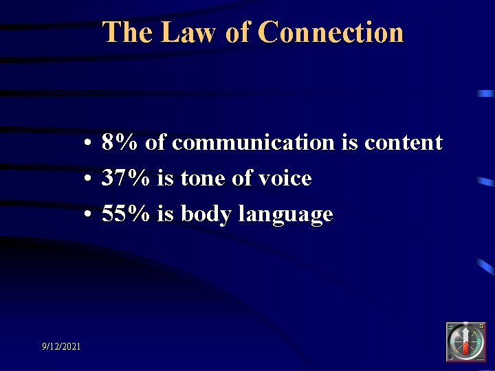 The Law of Connection • 8% of communication is content • 37% is tone