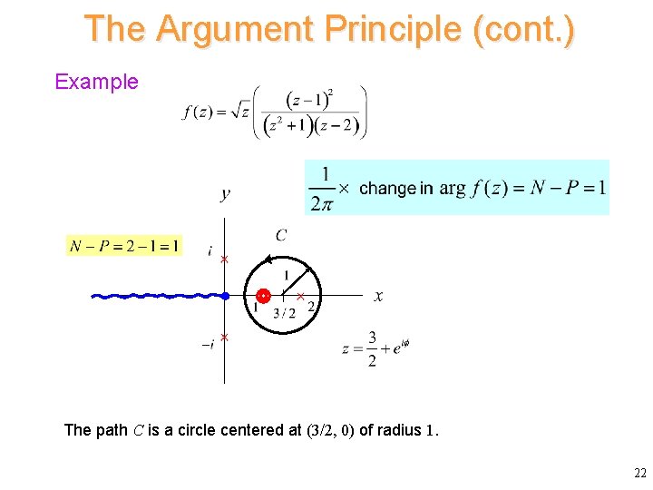 The Argument Principle (cont. ) Example The path C is a circle centered at