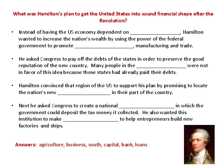 What was Hamilton’s plan to get the United States into sound financial shape after