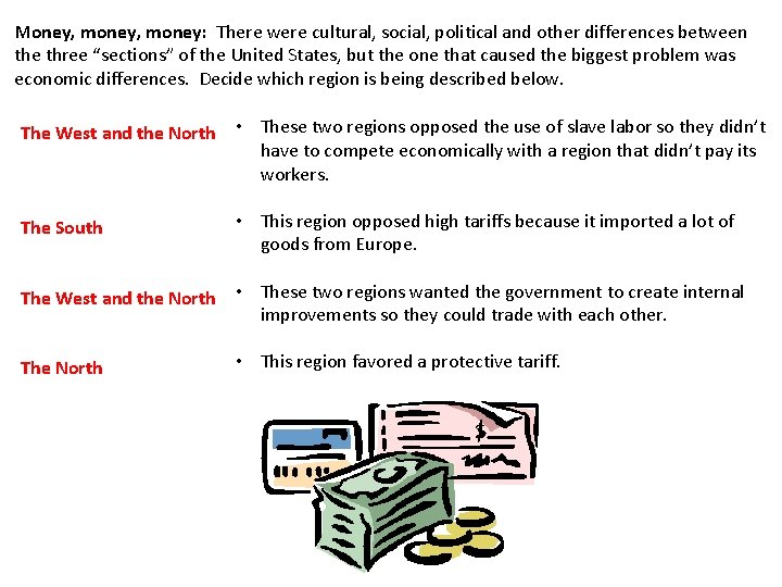 Money, money: There were cultural, social, political and other differences between the three “sections”