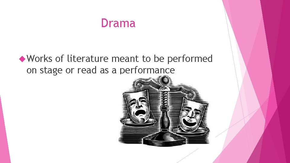 Drama Works of literature meant to be performed on stage or read as a